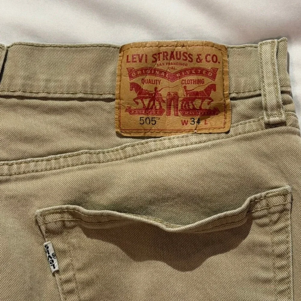Levi's 505 Denim Shorts Mens 34 Tan Khaki Regular Fit Straight Leg Y2K Yorts
